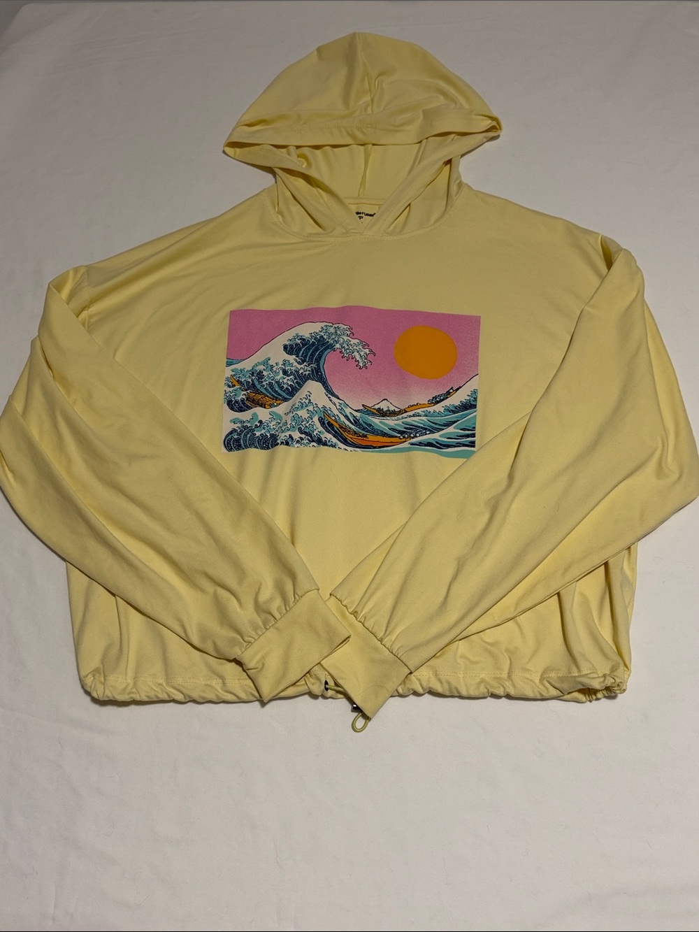 Charlotte Russe Woman's S/P Yellow Hoodie Japanese Block Print Graphic